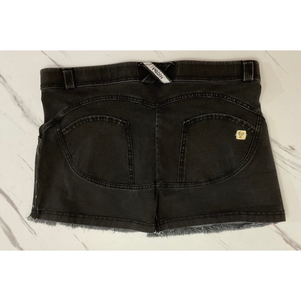 Freddy WR.UP Women Black Denim Shaping Shorts Low Rise Frayed Hem Size Large